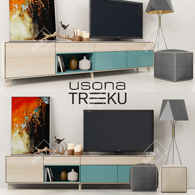 Aura Credenza & Usona Floor Lamp 3D model image 1