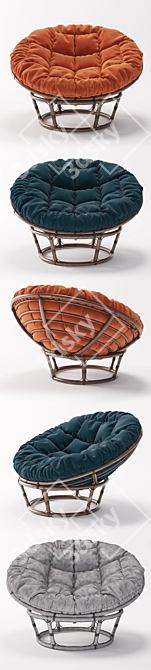 Rattan Papasan Chair & Mamasan Sofa Set 3D model image 2