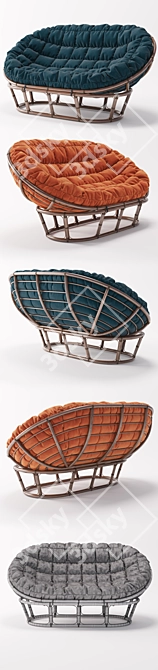 Rattan Papasan Chair & Mamasan Sofa Set 3D model image 3