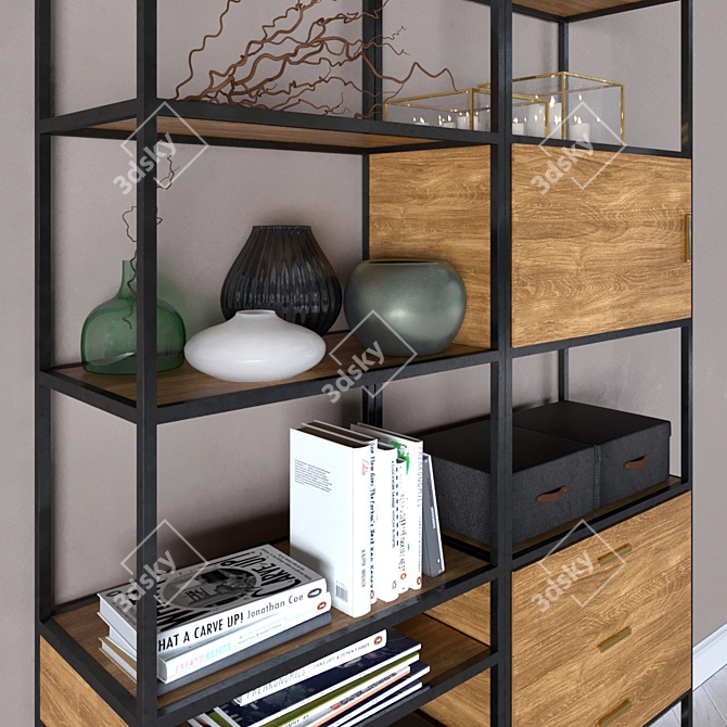 Slim Iron-Framed Walnut Bookcase 3D model image 2