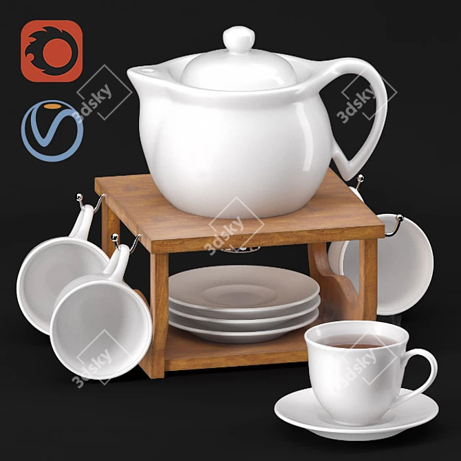 Elegant Tea Set with Stand 3D model image 1