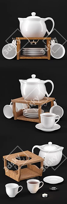 Elegant Tea Set with Stand 3D model image 2