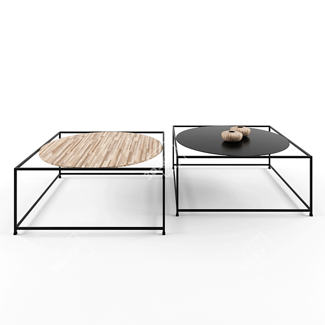 Modern Square Coffee Table with Round Top 3D model image 1