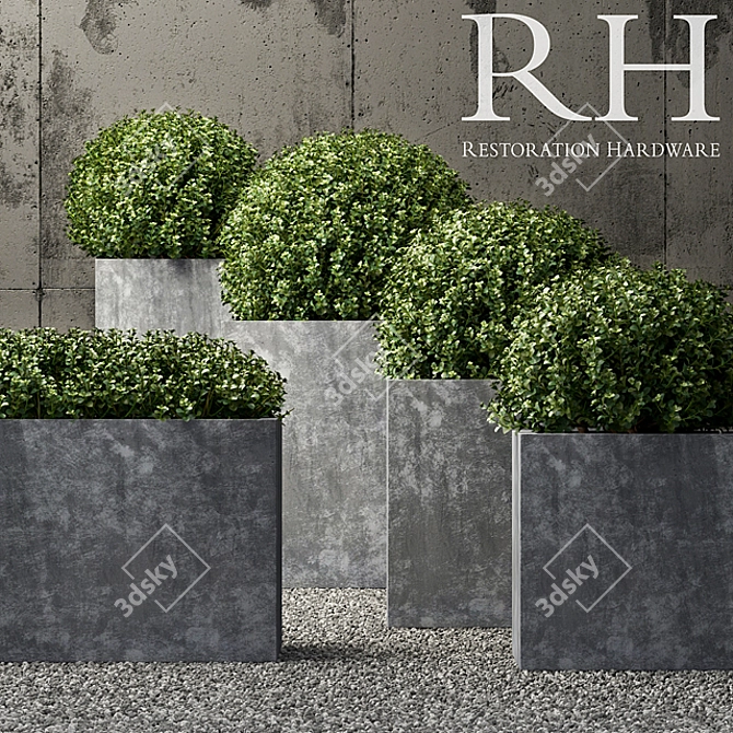 Luxury Zinc Square Planters 3D model image 1