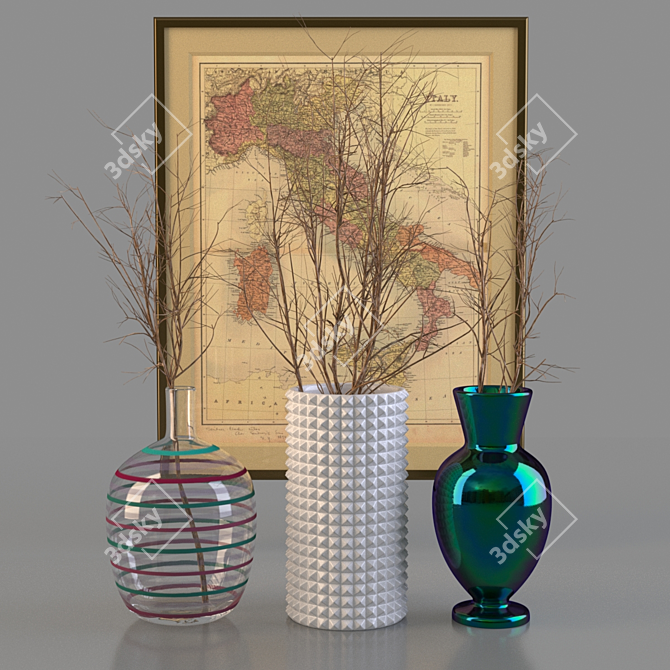 Elegant Vase Trio with Map 3D model image 1