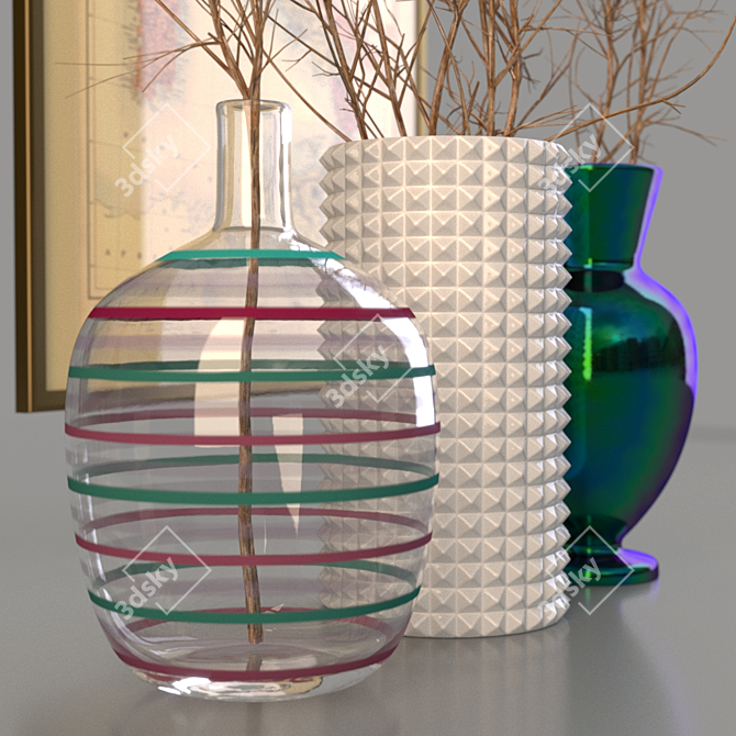 Elegant Vase Trio with Map 3D model image 3