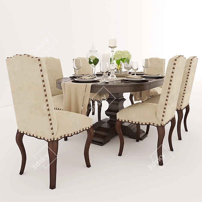 Pottery Barn Dining Set: Elegant and Functional 3D model image 1