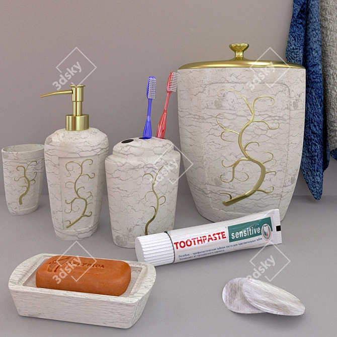 Elegant Bathroom Accessories Set 3D model image 1