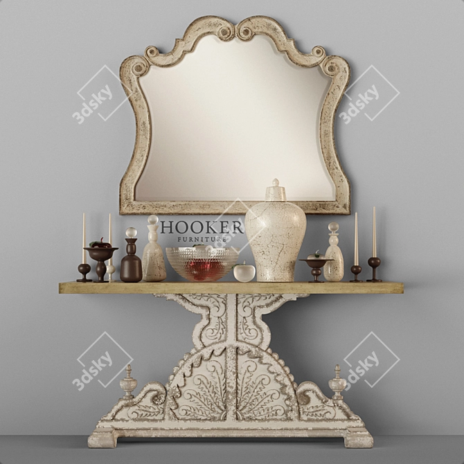 Hooker Console Table, Elegant Mirror Set 3D model image 1