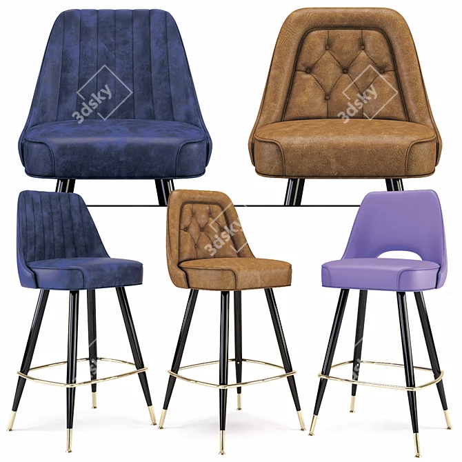 Vintage Bar Stools Set - Richardson Seating  3D model image 1