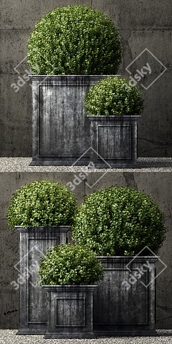 Elegant Zinc Framed Panel Planters 3D model image 2