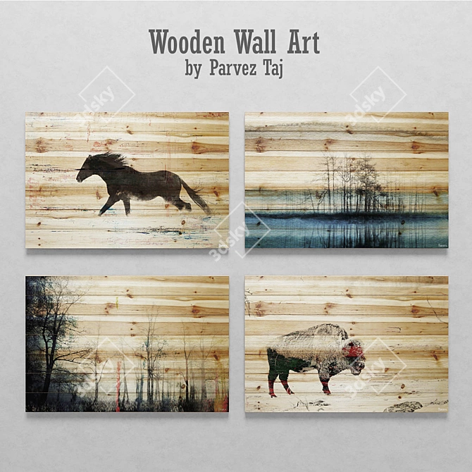 Artistic Wooden Wall Decor by Parvez Taj 3D model image 1