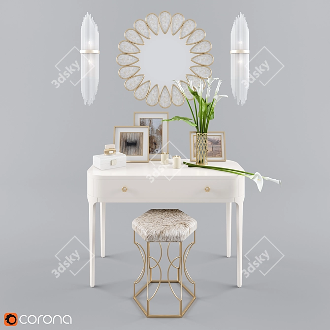 Elegant Decor Set: Ottoman, Console, Mirror & Wall Light 3D model image 1