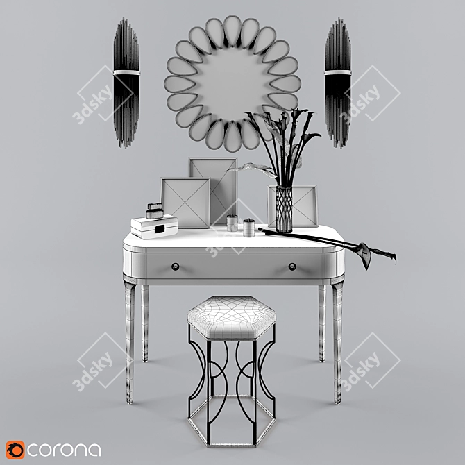 Elegant Decor Set: Ottoman, Console, Mirror & Wall Light 3D model image 2