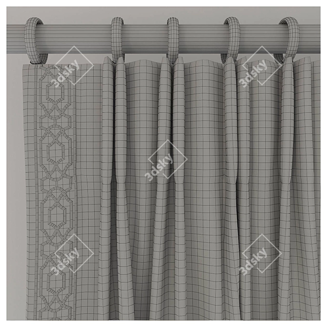 Elegant Trimmed Curtain Set 3D model image 2