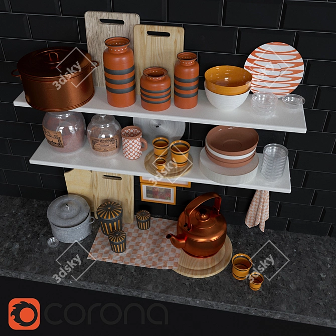 Elegant Copper Kitchen Set 3D model image 3