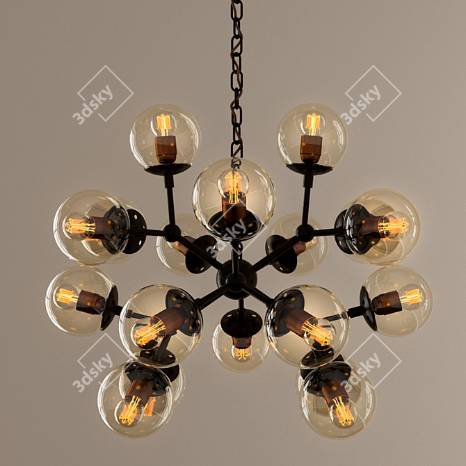 Elegant Amber Glass Chandelier 3D model image 2