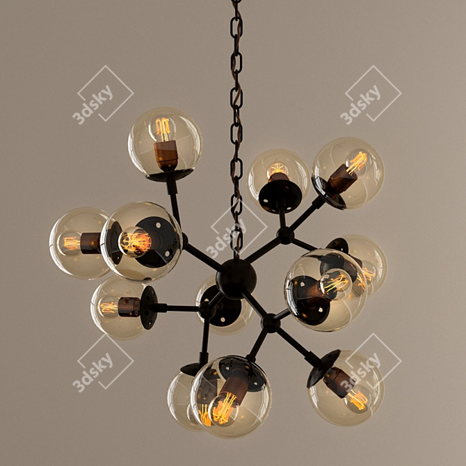 Elegant Amber Glass Chandelier 3D model image 3