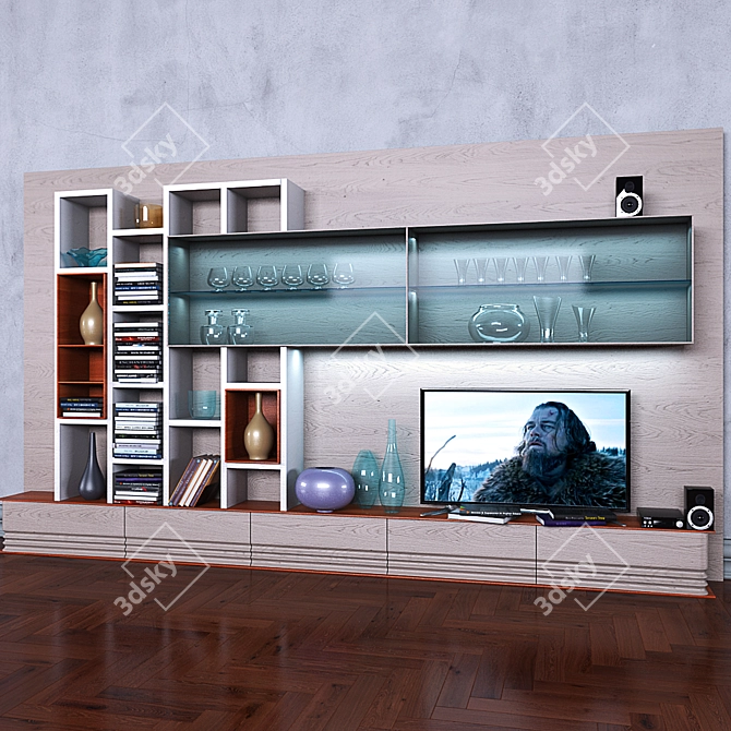 Versatile Storage System with Books, TV, and Vase 3D model image 1