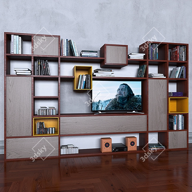 Versatile Storage System with Books, TV, and Vase 3D model image 2
