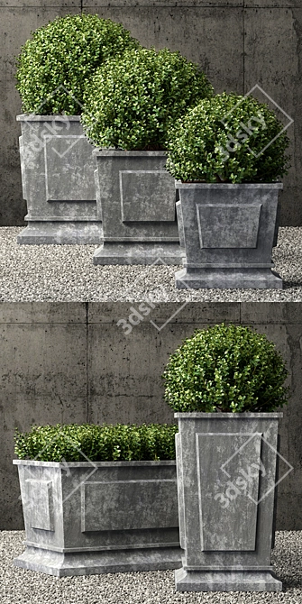 Elegant Zinc Paneled Planters 3D model image 2