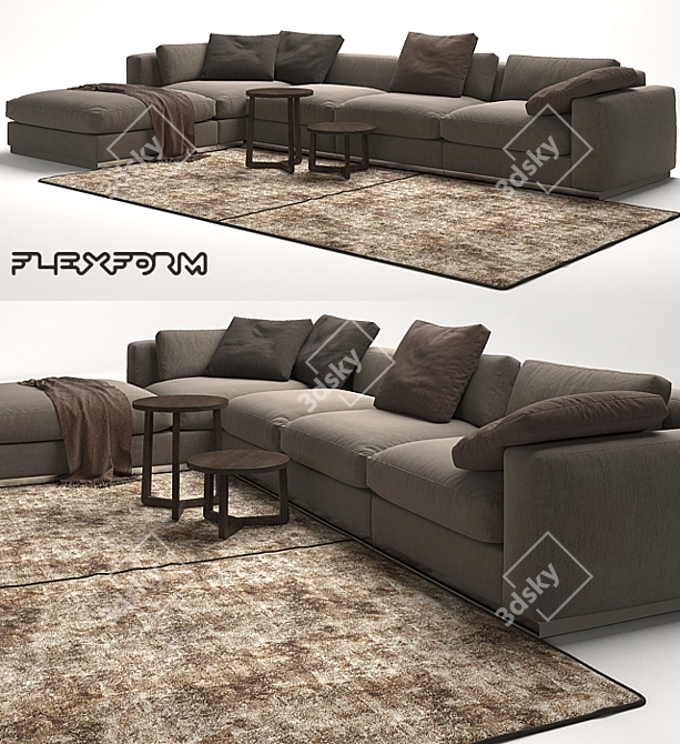 Flexform Beauty Sofa + Jiff Tables and Carpet 3D model image 2