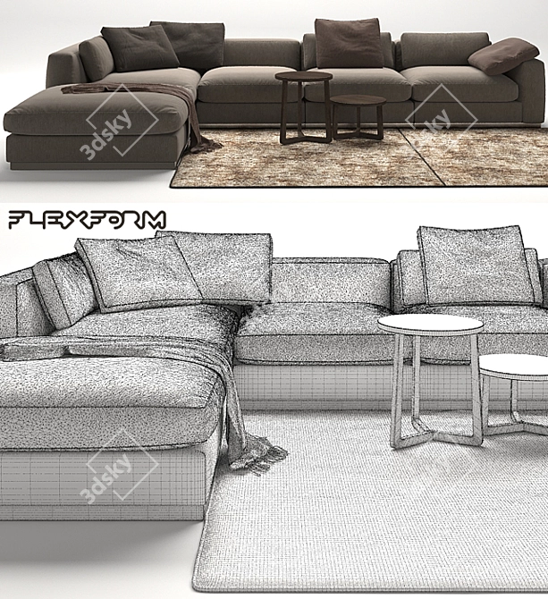 Flexform Beauty Sofa + Jiff Tables and Carpet 3D model image 3
