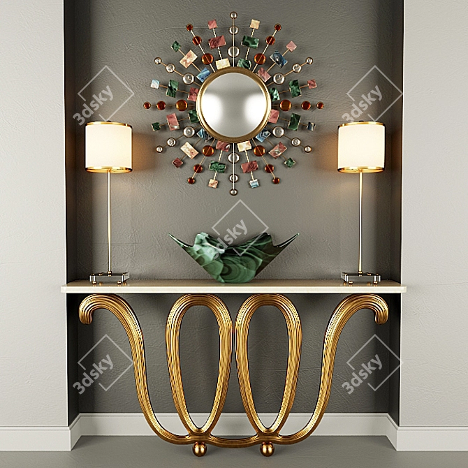 Handcrafted Acacia Wood Wall Console with Marble Top 3D model image 1