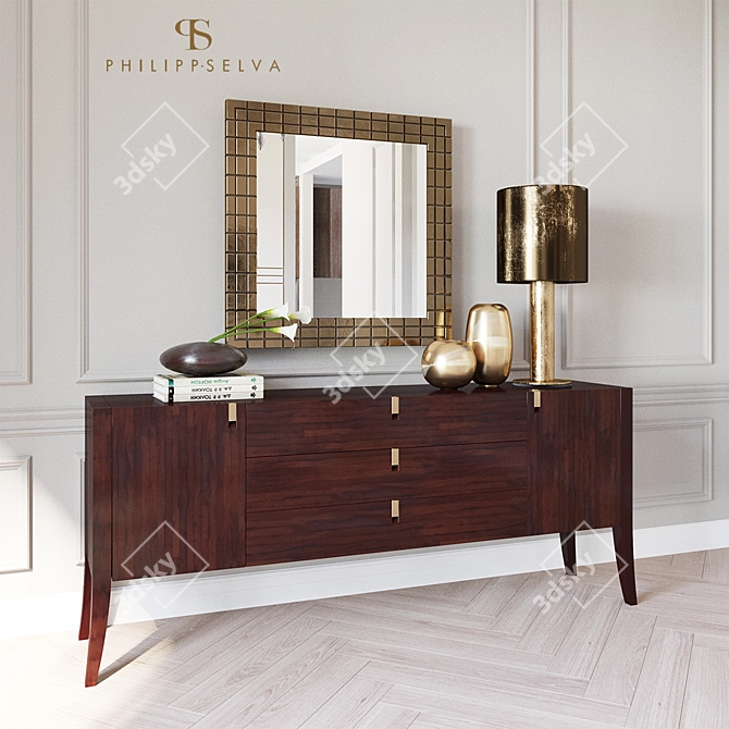 Golden Jubilee: Cervant Mirror in Elegant Gold 3D model image 1