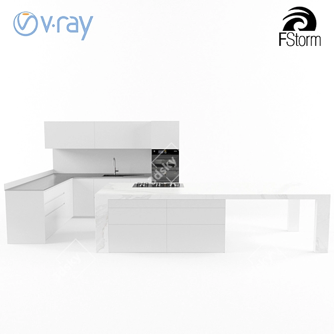 Luxury White Kitchen: V-Zug Oven, Quooker Faucet 3D model image 1