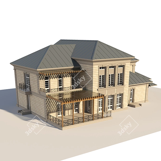 Elegant Travertine Classic House 3D model image 1