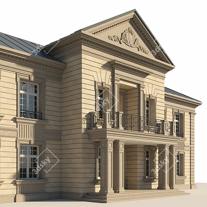 Elegant Travertine Classic House 3D model image 3