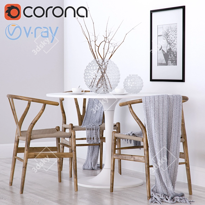 Scandinavian Elegance: Wishbone Chair CH24 & Ikea DOCKSTA 3D model image 1