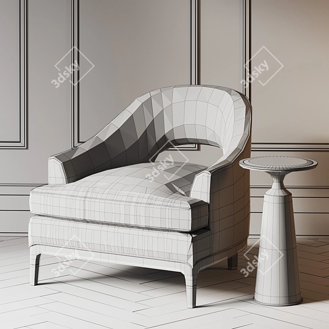 Elegant Carnelian Lounge Chair & Viridine Round Accent Table 3D model image 3