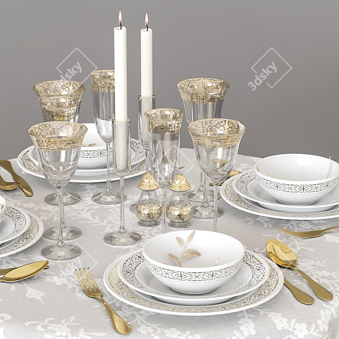 Elegant Roundtable Serving Set 3D model image 1