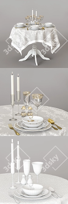 Elegant Roundtable Serving Set 3D model image 3