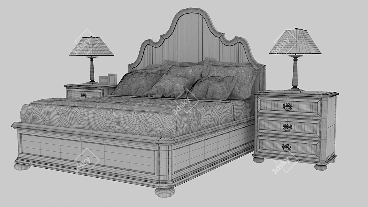 Elegant Bernhardt Oak Panel Bed 3D model image 3