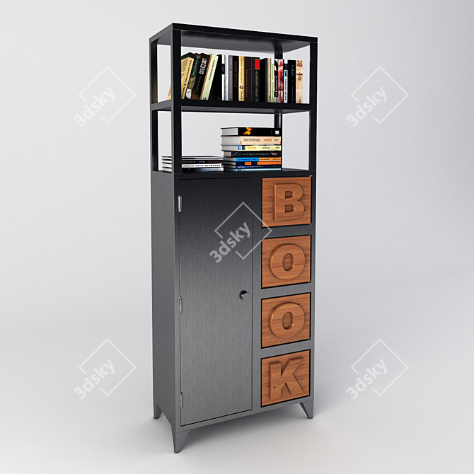 Industrial Bookcase with Vintage Style 3D model image 1