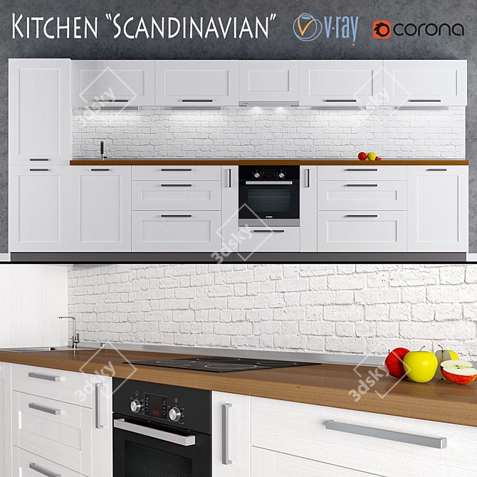 Scandinavian Kitchen Set 3D model image 1