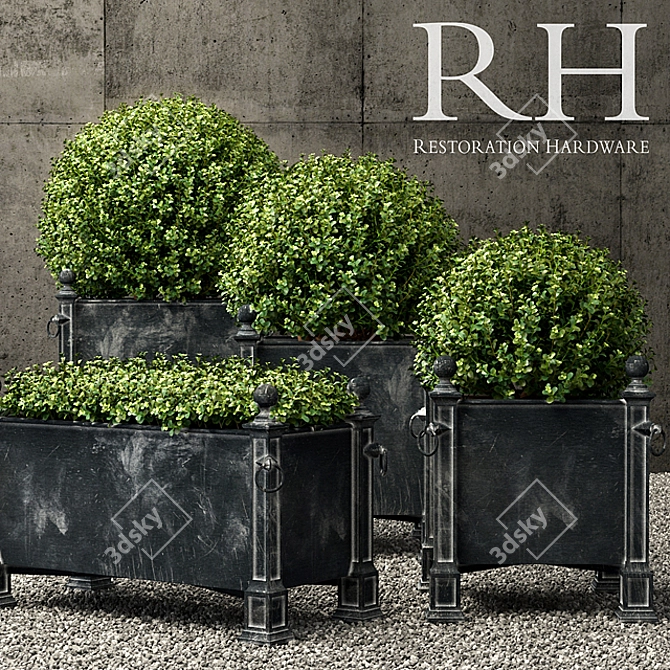 Vintage Inspired Zinc Planters 3D model image 1