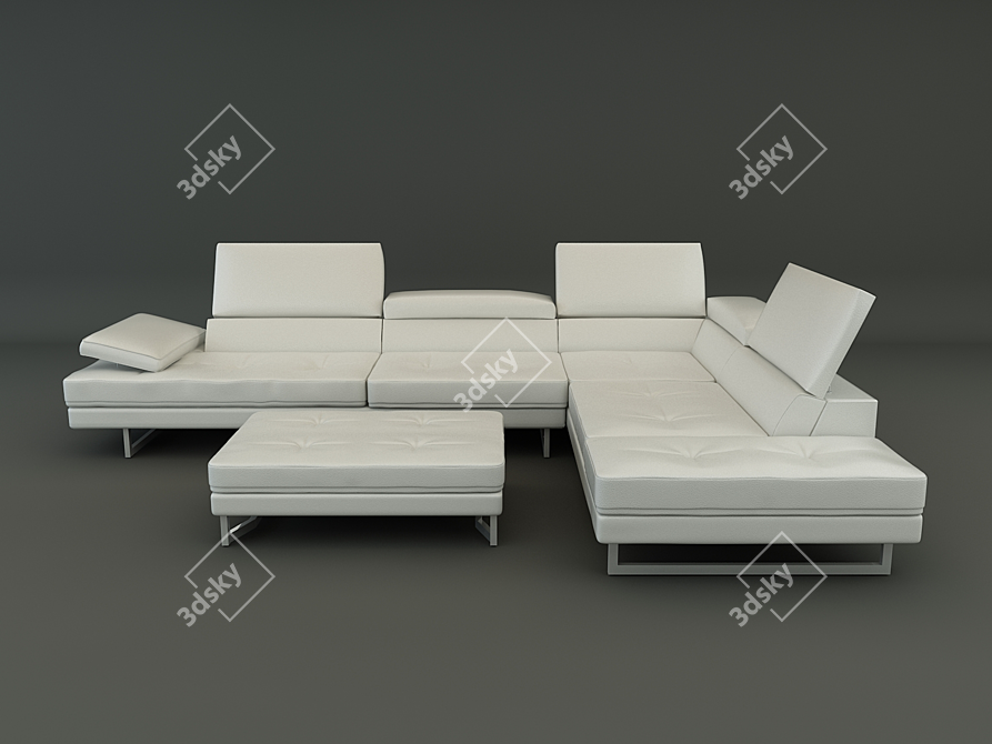 Modern Leather Corner Sofa 3D model image 2