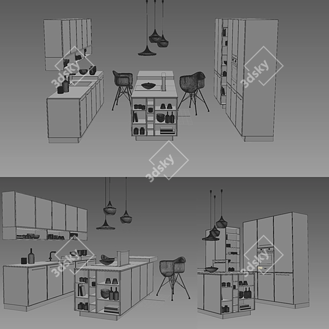 Nolte Carisma Lack Deep Blue Kitchen Set 3D model image 2