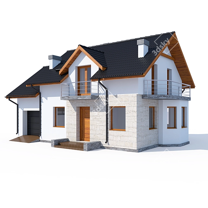 Sleek Modern House Design 3D model image 1