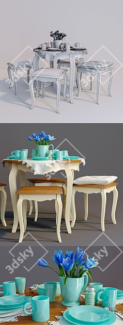 Elegant Leontina Table and Stools 3D model image 3