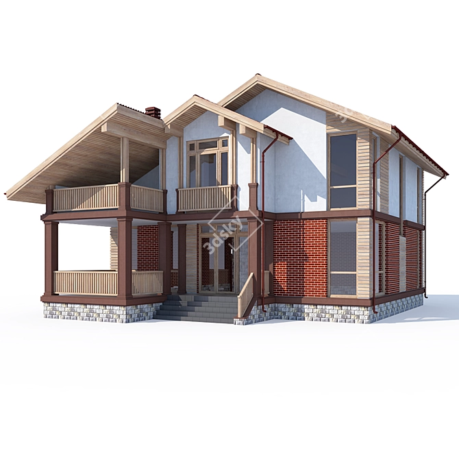 Modern Private House 3D Model 3D model image 2