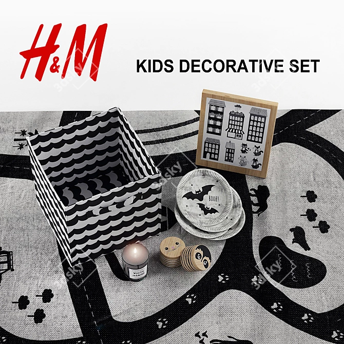 Children's H&M Decor Set: Boxes, Storage, Plates, Stickers, Candle 3D model image 1