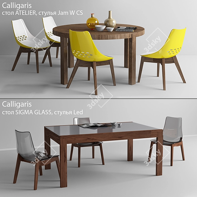 Italian Calligaris Tables & Chairs 3D model image 1