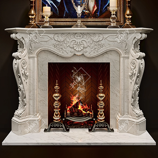 Elegant Louis XV Rococo Fireplace 3D model image 1