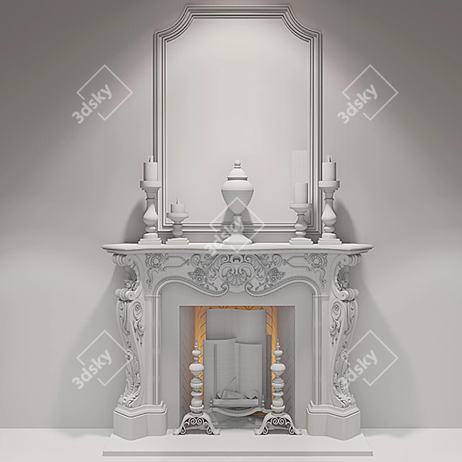 Elegant Louis XV Rococo Fireplace 3D model image 3