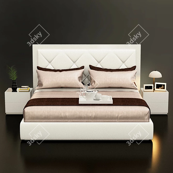 Luxury Diamond Upholstered Bed 3D model image 1